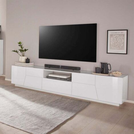 Avis meuble TV mural Fergus 220 cm blanc brillant