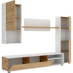 Avis ensemble TV mural Dmora Foraker 220 cm blanc et chêne