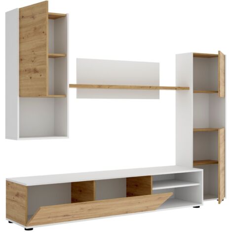 Avis ensemble TV mural Dmora Foraker 220 cm blanc et chêne