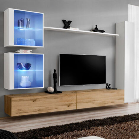 Avis meuble TV mural Paris Prix Switch XVIII 280 cm naturel et blanc