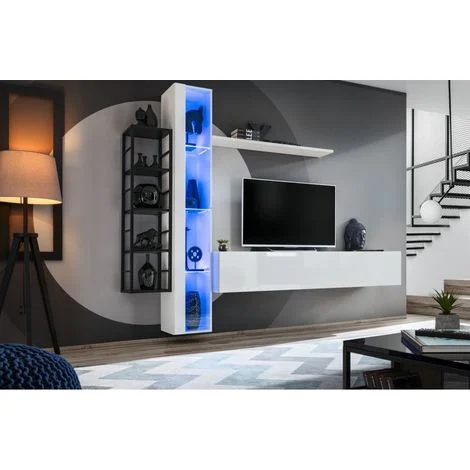 Avis ensemble meuble TV suspendu AC-DECO Switch Met VII 240 cm blanc avec LED