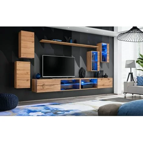 Avis ensemble meuble TV suspendu AC-DECO Switch XXV 280 cm marron avec LED