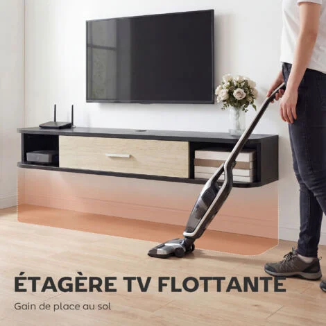 Vue 3 du meuble TV suspendu Allauve 120 cm noir