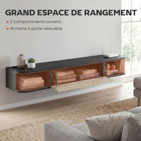Vue 4 du meuble TV suspendu Allauve 120 cm noir