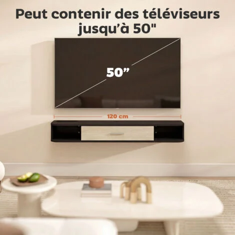 Vue 5 du meuble TV suspendu Allauve 120 cm noir