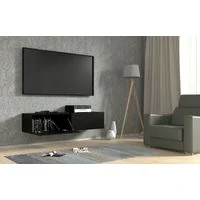 Vue 4 du meuble TV suspendu Bb-Loisir Bingo 140 cm noir mat