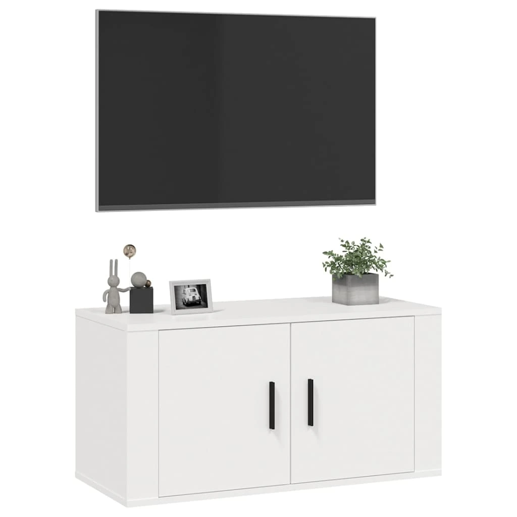 Vue 2 du meuble TV suspendu Bonnevie blanc 80 cm