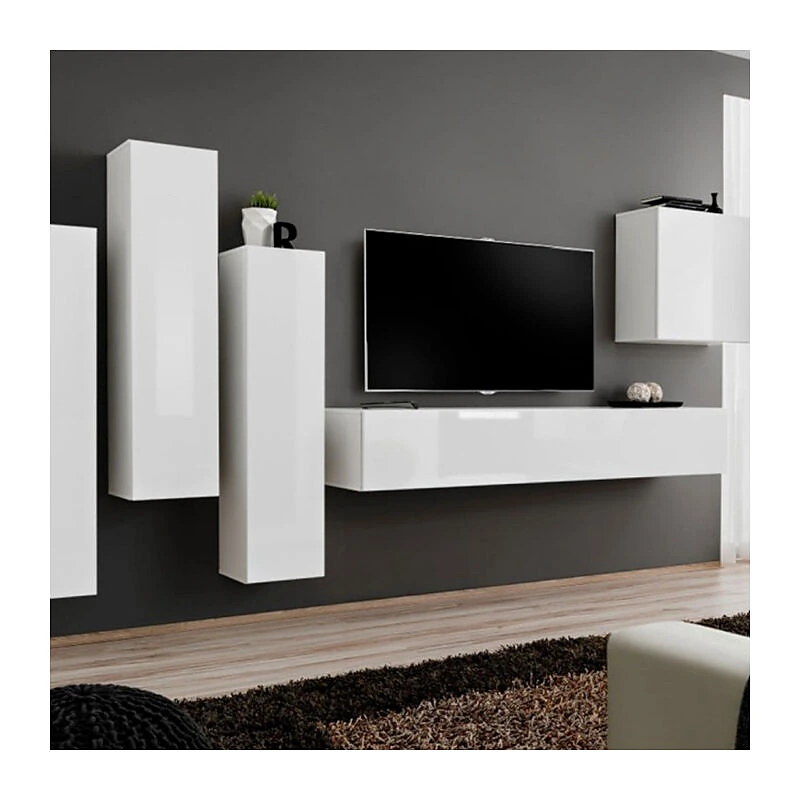 Vue 2 du ensemble meuble TV mural Paris Prix Switch III 330 cm blanc
