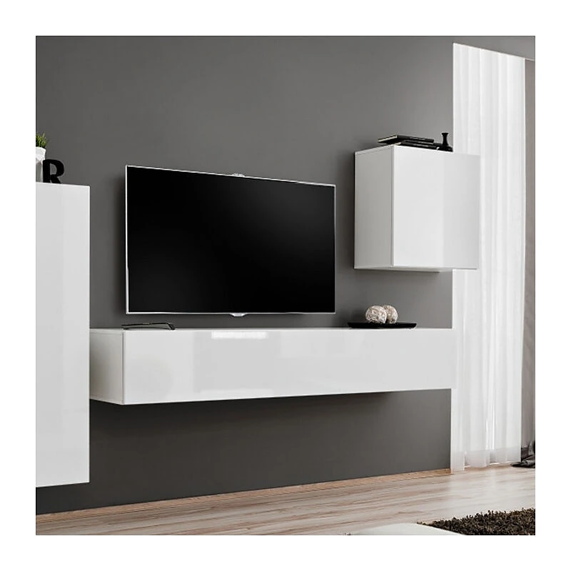 Vue 4 du ensemble meuble TV mural Paris Prix Switch III 330 cm blanc
