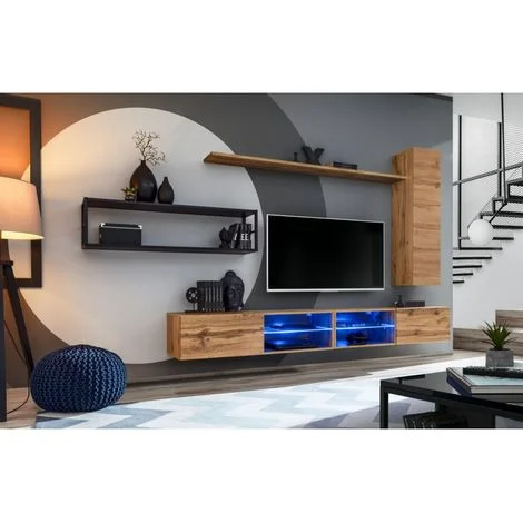Avis ensemble meuble TV suspendu AC-DECO Switch Met IV marron 300 cm
