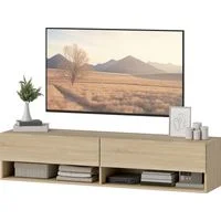 Vue 2 du meuble TV suspendu Irovami 140 cm bois naturel