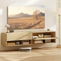 Vue 3 du meuble TV suspendu Irovami 140 cm bois naturel