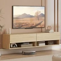 Vue 4 du meuble TV suspendu Irovami 140 cm bois naturel