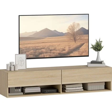 Avis meuble TV suspendu Irovami 140 cm bois naturel