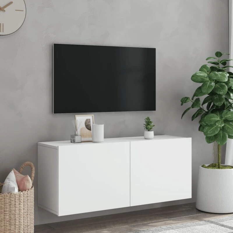 Vue 3 du meuble TV suspendu Les Tendances 100 cm blanc
