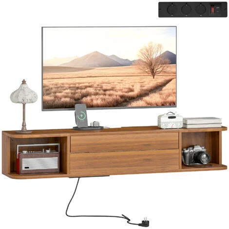Avis meuble TV suspendu 120 cm noyer avec prises USB-C