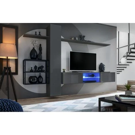 Avis ensemble meuble TV suspendu AC-DECO Switch Met V 180 cm gris avec LED