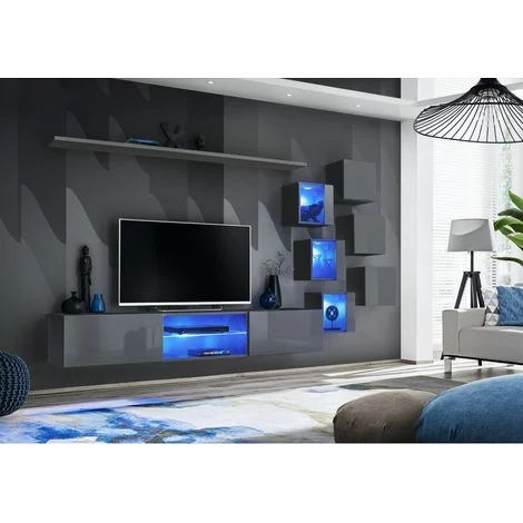 Avis ensemble meuble TV suspendu AC-DECO Switch XXI 240 cm gris avec LED