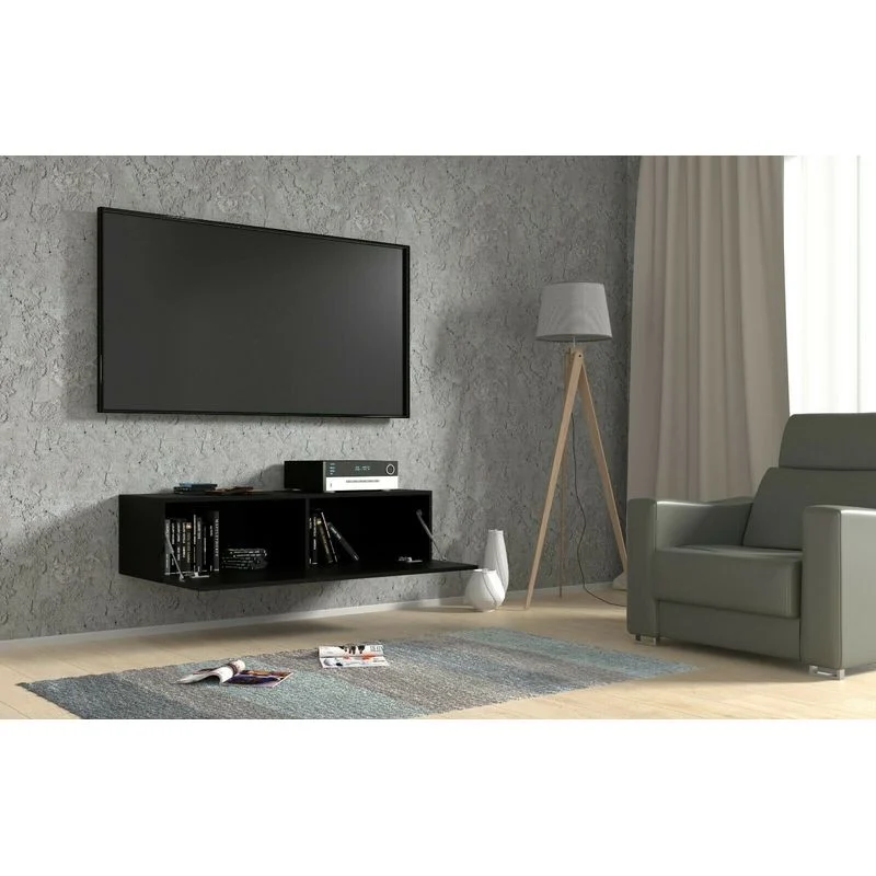 Vue 4 du meuble TV suspendu Bb-Loisir Bingo 100 cm noir mat