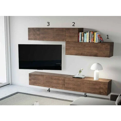 Vue 2 du ensemble meuble TV suspendu Les Tendances Kuza 268 cm noyer