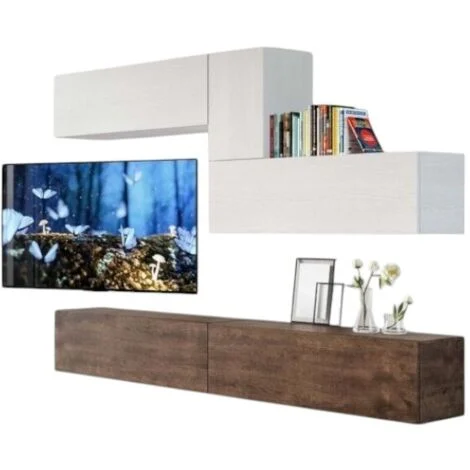 Avis ensemble meuble TV suspendu Les Tendances Lika 268 cm blanc et noyer