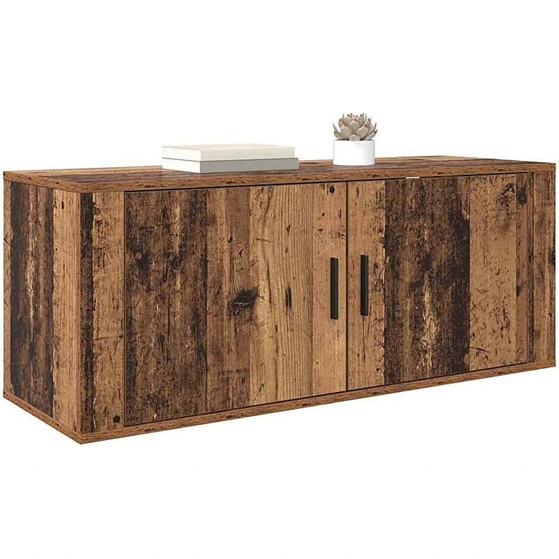 Vue 3 du meuble TV mural Maison Chic 100 cm bois ancien