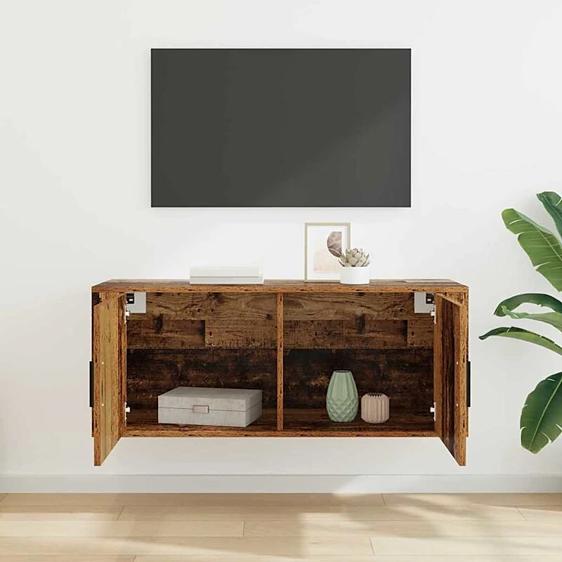 Vue 4 du meuble TV mural Maison Chic 100 cm bois ancien