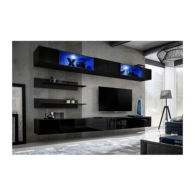 Avis ensemble meuble TV mural Paris Prix Fly VIII 320 cm noir