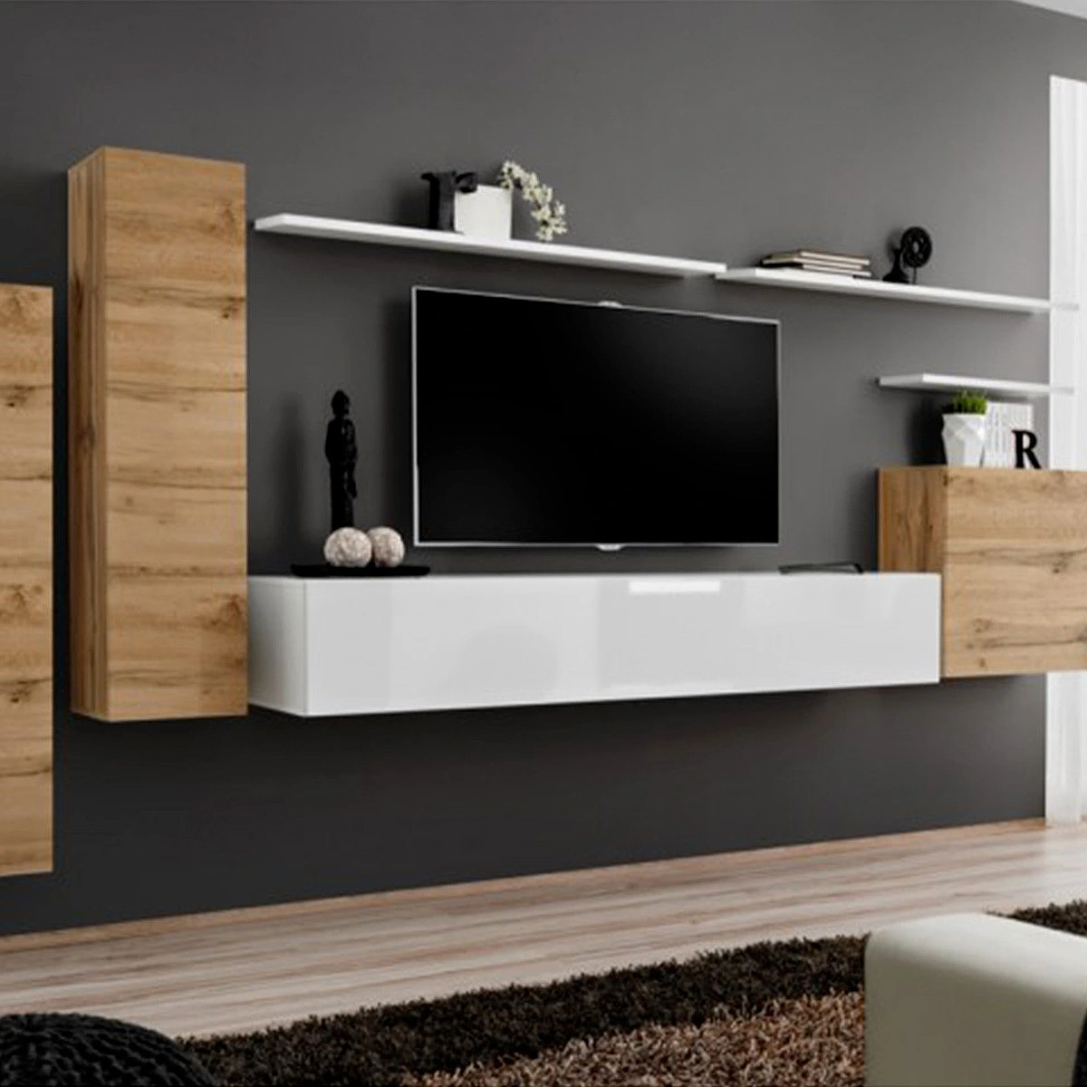 Avis ensemble meuble TV mural Paris Prix Switch I 330 cm naturel et blanc