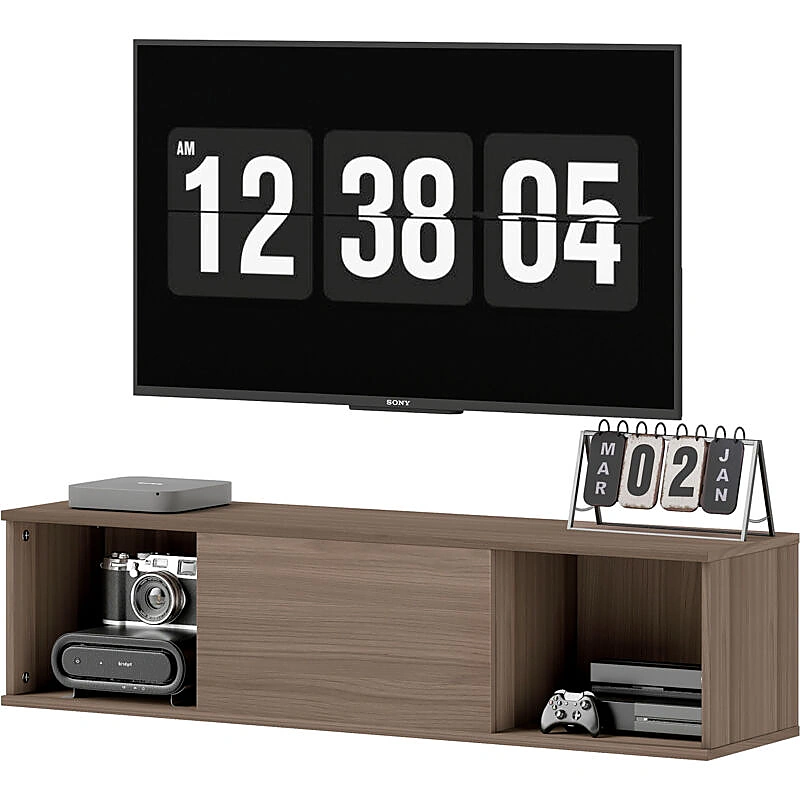 Vue 2 du meuble TV mural Vivacasa 120 cm marron