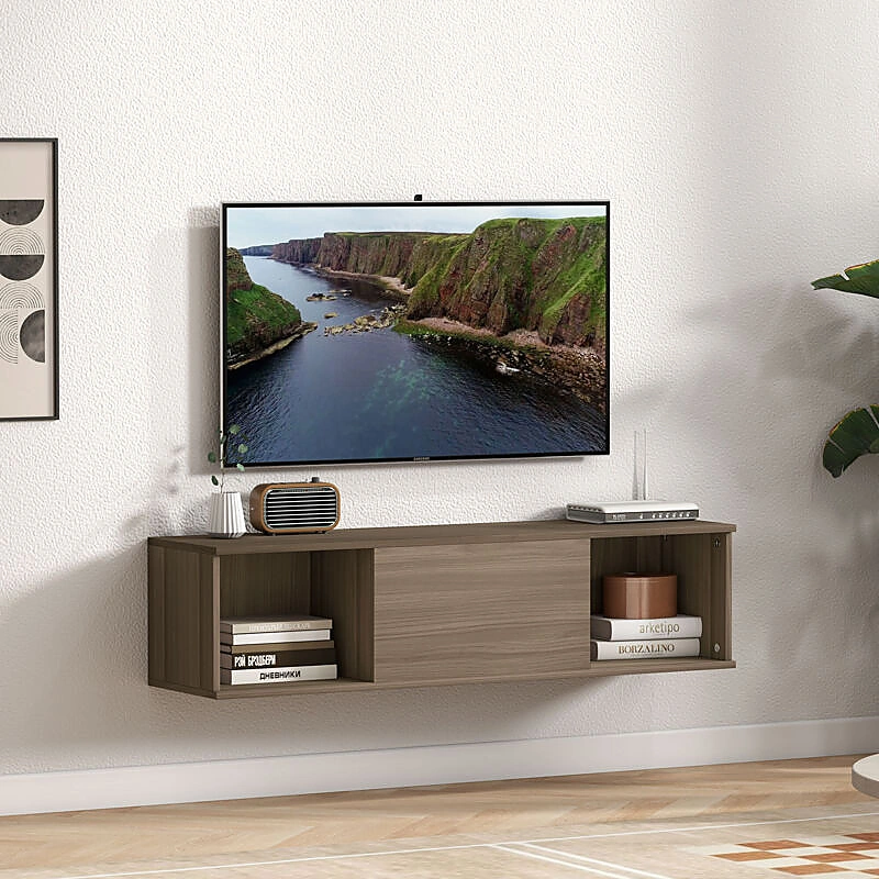 Vue 3 du meuble TV mural Vivacasa 120 cm marron