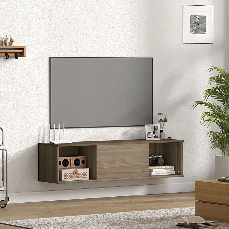 Vue 4 du meuble TV mural Vivacasa 120 cm marron