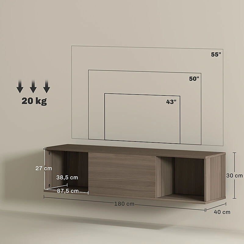 Vue 5 du meuble TV mural Vivacasa 120 cm marron