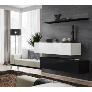 Meuble TV suspendu Ac-Deco Switch SB II 130 cm blanc et noir image principale
