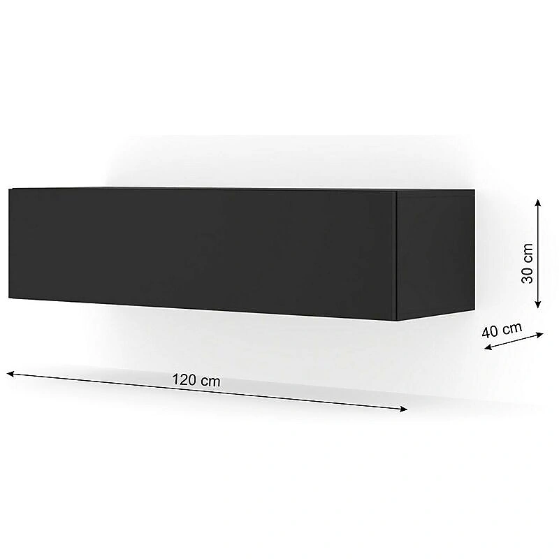 Vue 2 du meuble TV suspendu Bb-Loisir Bingo 120 cm noir mat