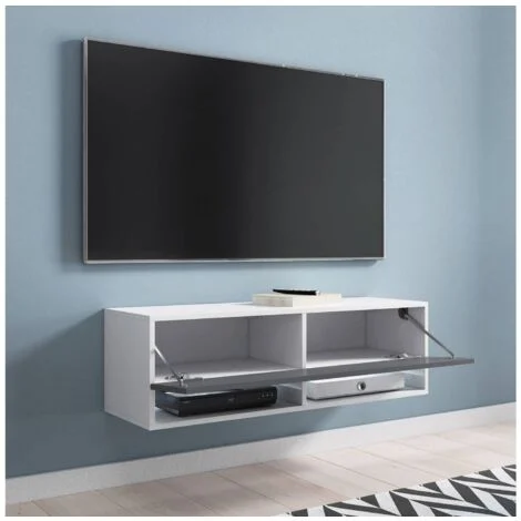 Vue 2 du meuble TV suspendu Deco In Paris Romane 100 cm blanc et gris