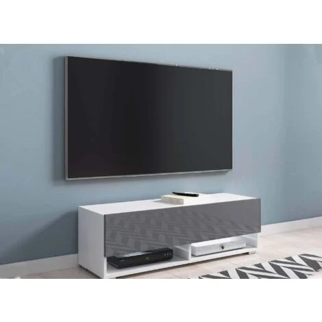 Vue 3 du meuble TV suspendu Deco In Paris Romane 100 cm blanc et gris