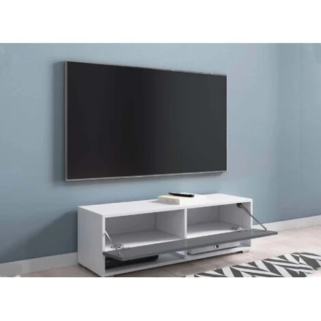 Vue 4 du meuble TV suspendu Deco In Paris Romane 100 cm blanc et gris