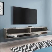 Vue 4 du meuble TV suspendu Deco In Paris Romane XXL 180 cm gris béton