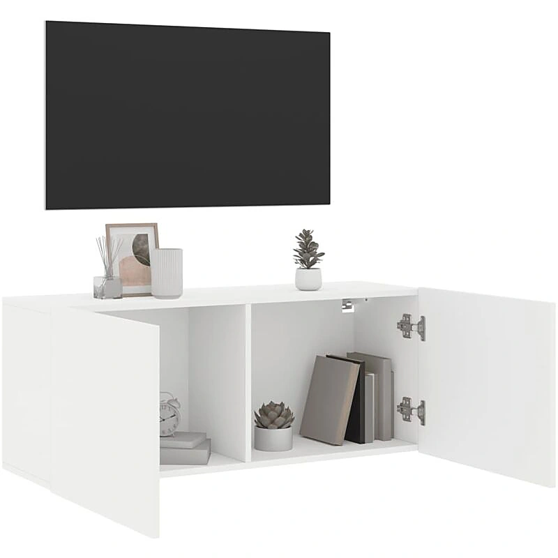Vue 4 du meuble TV suspendu Design In 100 cm blanc
