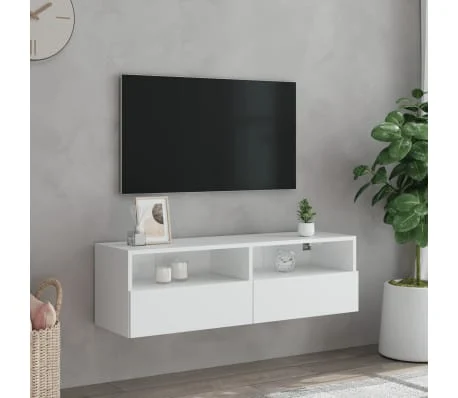 Vue 2 du meuble TV mural Maison Chic 100 cm blanc et bois