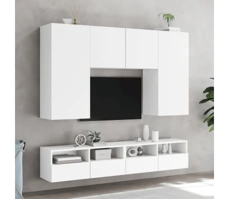 Vue 3 du meuble TV mural Maison Chic 100 cm blanc et bois