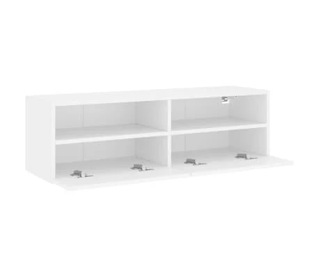 Vue 5 du meuble TV mural Maison Chic 100 cm blanc et bois