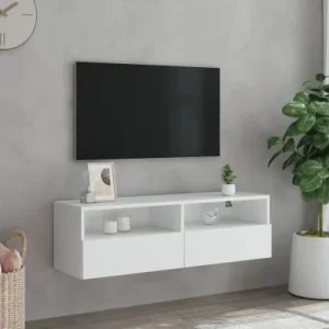Meuble TV suspendu Maison Chic 100 cm blanc et bois image principale