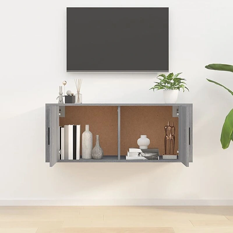 Vue 3 du meuble TV suspendu Maison Chic 100 cm sonoma gris