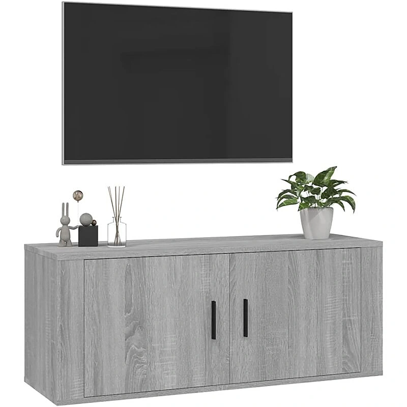 Vue 4 du meuble TV suspendu Maison Chic 100 cm sonoma gris