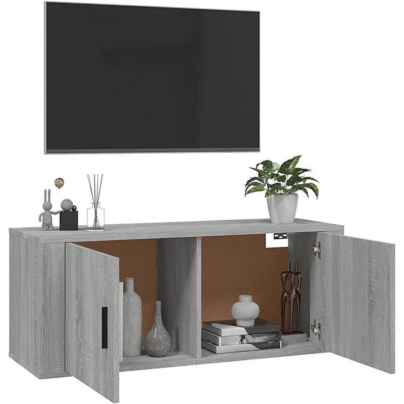 Vue 5 du meuble TV suspendu Maison Chic 100 cm sonoma gris