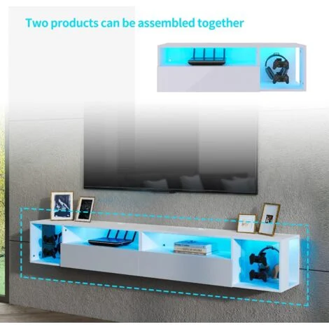 Vue 5 du meuble TV suspendu NEED 100 cm blanc avec LED