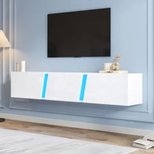Meuble TV suspendu Okwish 180 cm avec LED blanc brillant image principale