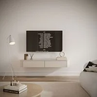 Vue 3 du meuble TV suspendu Selsey Luvio Slim 140 cm gris cachemire